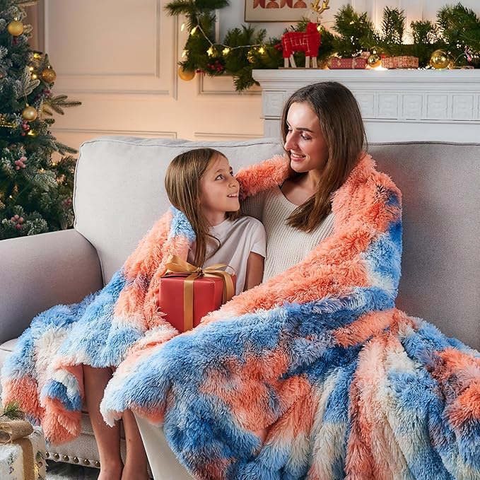 GONAAP Fuzzy Faux Fur Throw Blanket Twin Size Tie-dye Sunset Super Soft Cozy Plush Fuzzy Shaggy Blanket for Couch Sofa Bed (Tie-dye Sunset, Twin(60"x80"))-HomvellaHome