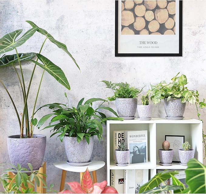 10inch Retro Ceramic Planter with Drainage Hole and Saucer for Multiple Plants, Indoor-Outdoor Garden Pots for Succulent, Orchid, and Flower (Fits Inner Pots Up to 9 Inch, Retro Purple)-HomvellaHome