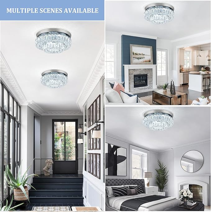 11.8" LED Chandelier 2-Layer Crystal Ceiling Light Fixture with Remote Control Flush Mount Chandelier Light for Hallway Bedroom Living Room Kitchen Foyer(dimmable)-HomvellaHome