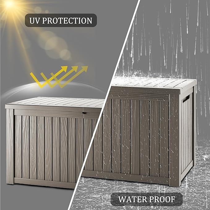 150 Gallon Double-Wall Resin Deck Box - Lockable Waterproof Outdoor Storage Box, 1000lbs Capacity & Doubles as Seating for Patio Furniture - Garden Tools, Pool Accessories (Brown)-HomvellaHome