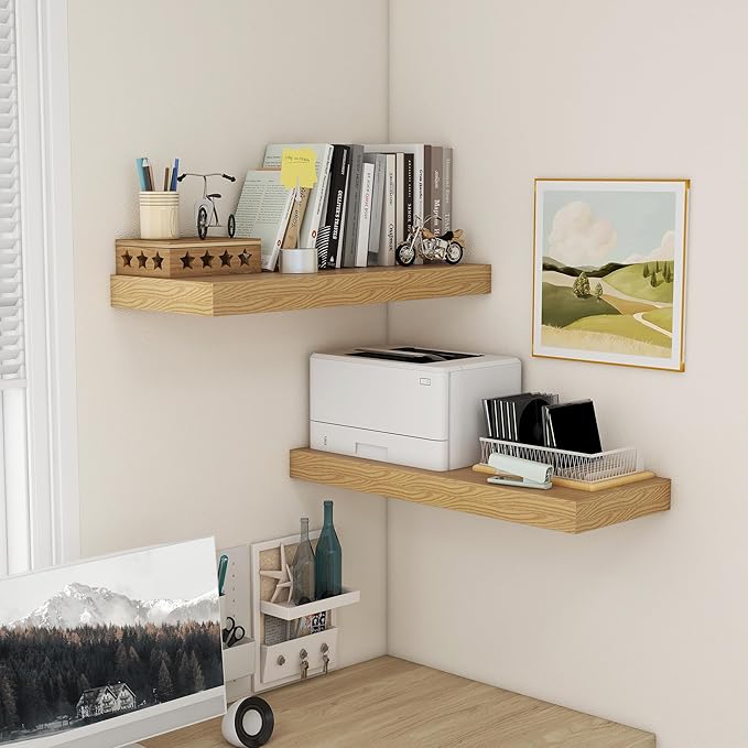 12 Inch Deep Floating Shelves | 30W x 12D Rustic Floating Shelves for Wall Set of 2 | Oak Shelves for Living Room Bathroom Laundry Room Bedroom Kitchen Home Office - Oak-HomvellaHome