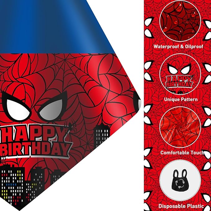 16Pcs 2in1 Spider Birthday Decorations Tablecloths, 54" x 108" Super Hero Spider Table Cloth Disposable Rectangle Plastic Table Cover for Boys Birthday Party Supplies-HomvellaHome