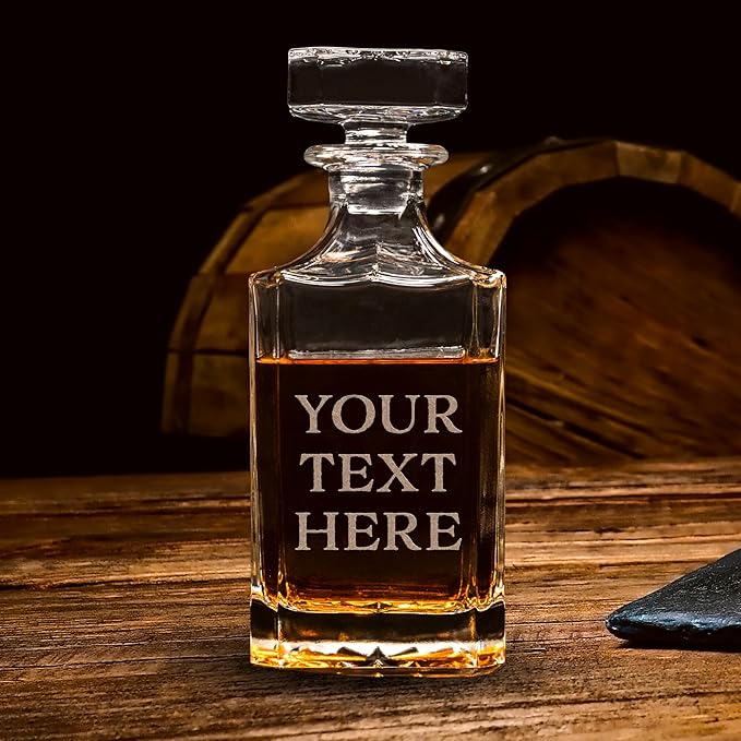Gifts Inscribed Custom Text Whiskey Decanter Bottle (750 ml) - Personalized Font Glass Liquor Decanter Set - Customized Glassware - Engraved Whisky Glassware Gift for Wedding Anniversary Birthday Dad-HomvellaHome