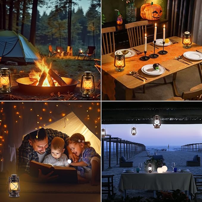 2 Pack Bronze Vintage 4 Modes Light LED Lanterns，Rechargeable Dancing Flame Lanterns Decorative Outdoor&Indoor, Remote Control Waterproof Hanging Lights for Camping,Patio Garden Pathway-HomvellaHome