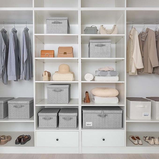 GRANNY SAYS Fabric Storage Bin with Lid, Decorative Storage Box, Extra Large Storage Baskets, Closet Organizer, Gray, 1-Pack-HomvellaHome