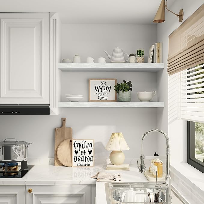 10 inch Deep Wall Shelves 36 inche Long, 1.8 Thick Single Floating Shelf Wall Mounted, Heavy Duty 70 lbs Shelves for Bedroom, Books, Living Room, Kitchen, Office Modern Farmhouse Decor, White-HomvellaHome