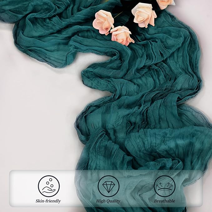 12 Pack Teal 10FT Cheesecloth Table Runner Rustic Gauze Cheese Cloth Table Runner for Wedding Bridal Baby Shower Table Decorations Boho Fabric Sheer Birthday Party Table Decor 20 x 120 Inch Long-HomvellaHome