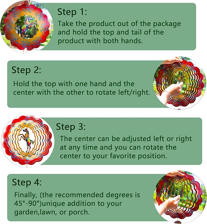 12 inch Horse 3D Stainless Steel Wind Spinners, Hanging Garden Spinner Kinetic Art Garden Decorations, Reflective Wind Sculpture for Indoor/Outdoor Decor-HomvellaHome