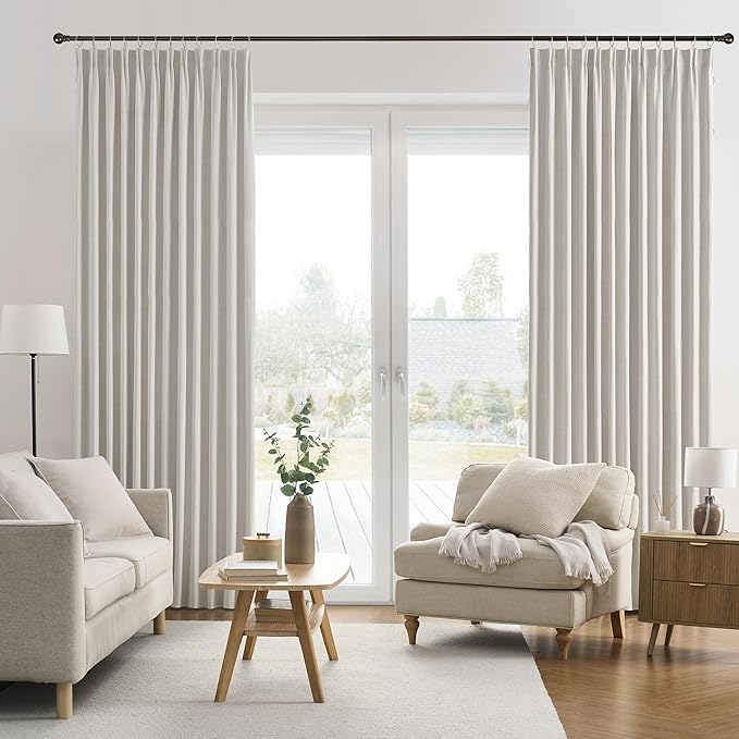 140 Inch Long Blackout Curtains Panels Set,Linen Textured Custom Extra Long Luxury Noise Reducing Curtains for Large Window Pocket Back Tab Pleat Heading Tape with Hooks 50W x 140L,Natural Birch/Ivory-HomvellaHome