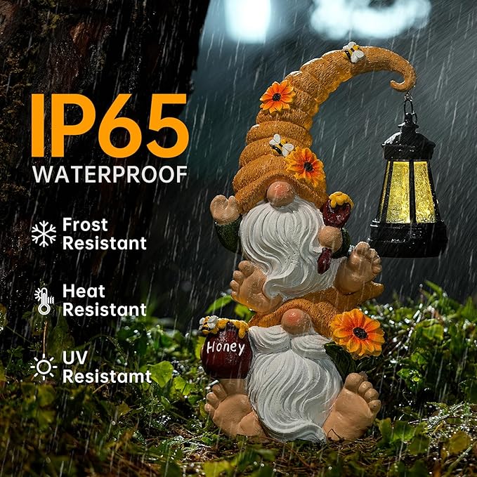 Garden Gnome Statue with Solar Lights – Large Outdoor Sculptures for Patio, Lawn, Yard – Ideal Gifts for Moms, Women, Grandma, Mothers Day, Birthdays, – Funny Double Gnomes Decoration for Housewarming-HomvellaHome