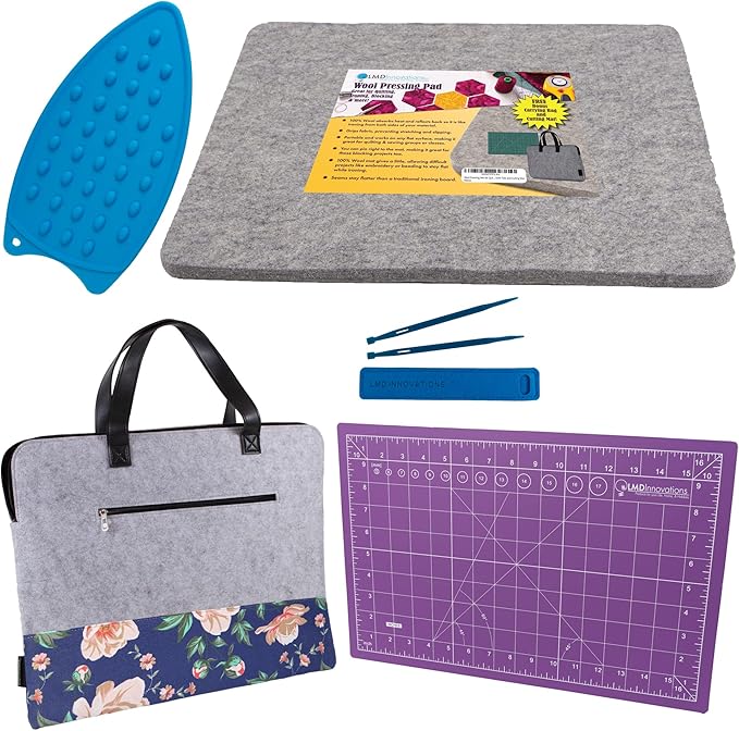 100% New Zealand Wool Pressing Mat for Quilting - Best Portable Wool Ironing Mat for Quilters - Includes Travel Bag, Cutting Mat, Iron Rest & Sewing Accessories and Supplies - 13.5"x17"x0.5" Iron Mat-HomvellaHome
