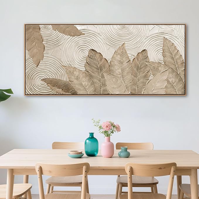 Minimalist & Modern Art for Bedroom Decor Framed Abstract & Textured Artwork for Walls Neutral & Contemporary Beige Pictures - 3D Artwork for Living Room and Boho Style 31×70IN-HomvellaHome