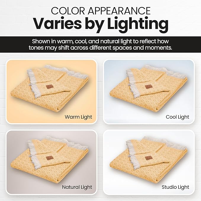 Gold Case Throw Blanket for Couch – 100% Recycled Turkish Cotton Blankets & Throws – Elegant Decorative Throw Blankets for Living Room Sofa – Woven Throws for Couch – Retro Mustard – 50x60-HomvellaHome