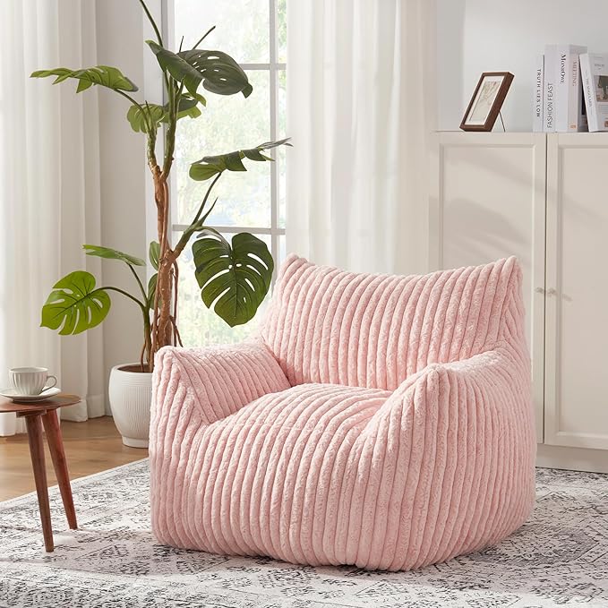 Giant Bean Bag Chairs for Adults with Filling Plush Fluffy Bean Bag Chairs for Teens with Armrests Comfy BeanBag Lazy Couch Sofa Chair for Bedroom Living Room Reading-HomvellaHome