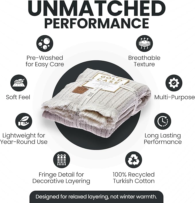 Gold Case Throw Blanket for Couch – 100% Recycled Turkish Cotton Blankets & Throws – Elegant Decorative Throw Blankets for Living Room Sofa – Woven Throws for Couch – Vintage Beige – 60x80-HomvellaHome