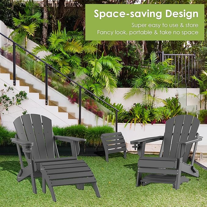 GREENVINES Adirondack-Ottoman | HDPE Plastic | Outdoor Footrest | All Weather | Foot Rest | Foot Stool | Grey | for Adirondack Chair | for Patio Backyard Pool-HomvellaHome