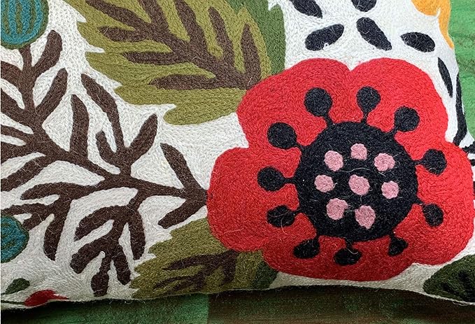 Lumbar Cream Suzani Cushions - Boho Floral Throw Pillows | Outdoor Pillows & Chair Cushions - Hand Embroidered Wool Size - 14x20-HomvellaHome