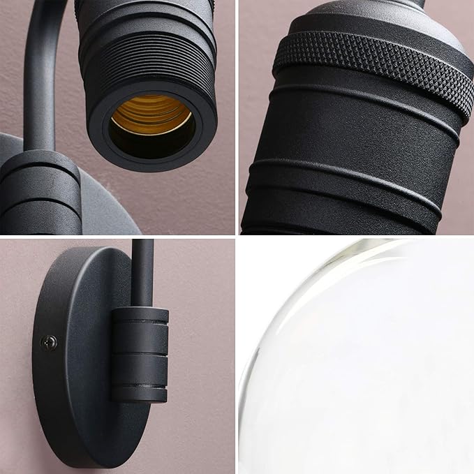 1-Light Vintage Wall Sconce, Yosoan Black Industrial Fixture Light with Elegant Gooseneck Curved Rod, Indoor Clear Glass Shade Wall Lamp Lighting for Bathroom Porch Kitchen Living Room Restaurant-HomvellaHome