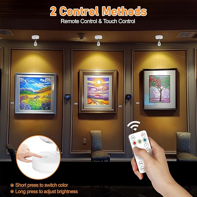 4 Pack Wireless Spot Lights Indoor, Battery Operated Uplighting, Mini Spotlight with Remote 3CCT Tree Lights Indoor, Accent Wall Lights for Display Plant Picture Dartboard-HomvellaHome