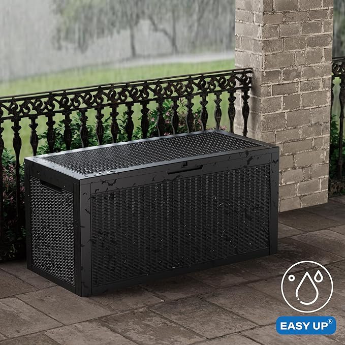 102 Gallon Outdoor Storage Box Waterproof, UV Resistant Resin Deck Box with Hydraulic Rod, Lockable Design and Enhanced Durability for Patio, Garden, and Poolside Use-HomvellaHome