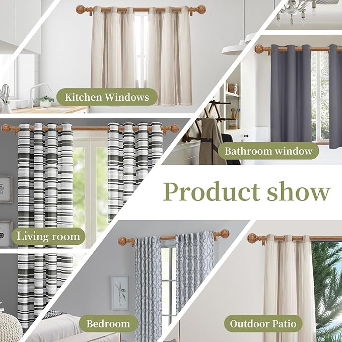 2 Pack Wood Curtain Rods for Windows 66 to 120 Inch,1 Inch Adjustable Curtain Rod Set,Heavy Duty Curtain Rods,Wooden Netted Texture Drapery Rods,Single Window Curtains Rods 66-120",Brown Wood-HomvellaHome