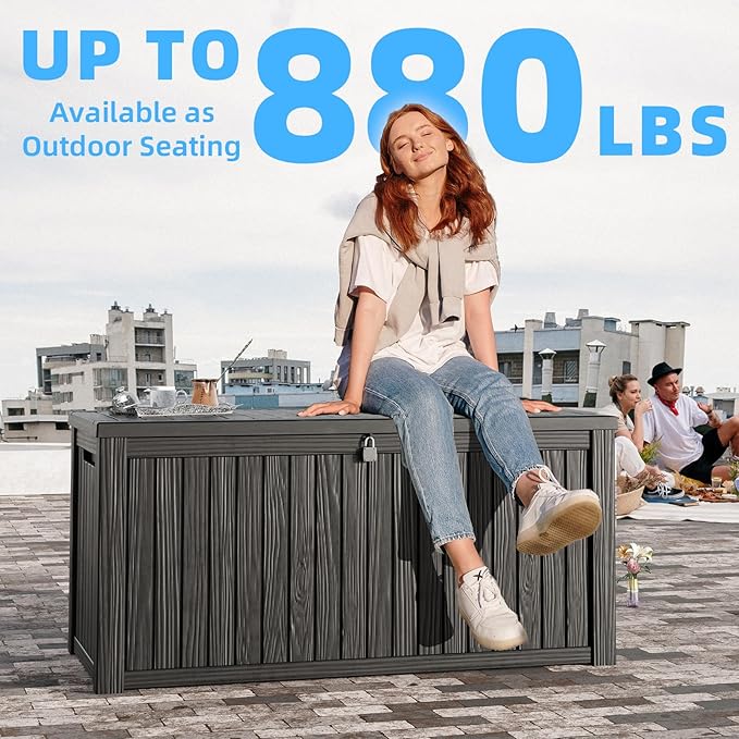 180 Gallon Deck Box,Resin Outdoor Storage Box with Lockable for Patio Furniture, Pool Accessories, Garden Tools Waterproof Outside Storage Box, Black-HomvellaHome