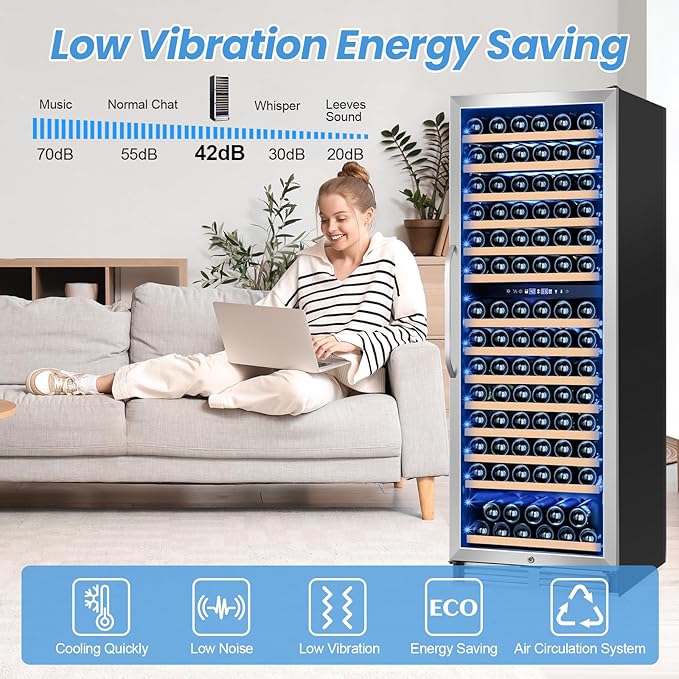 180 Bottles Wine Fridge 24 Inch Dual Zone Wine Cooler Refrigerator Freestanding Wine Refrigerator with Glass Door and Safety Lock, Large Wine Cellar for Home, Office, Kitchen-HomvellaHome