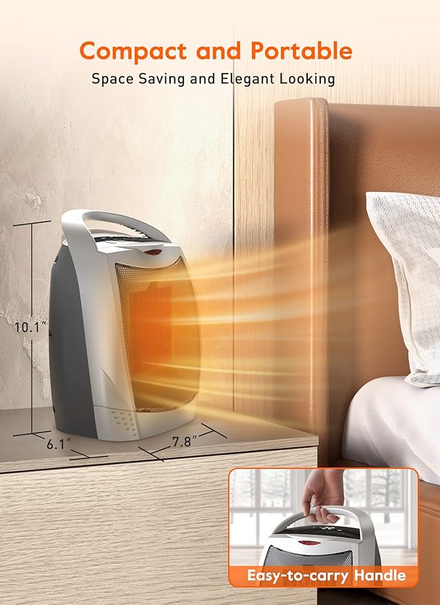 GiveBest Space Heaters for Indoor Use, Portable Heater with Thermostat, Timer, Eco Mode and Fan Mode, 1500W PTC Ceramic Fast Safety Heat for Bedroom Home-HomvellaHome