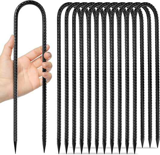 12 inches 12-Pack Trampoline Stakes Anchors High Wind Stake Heavy Duty U Hooks for Ground Lawn Garden Yard Stakes for Decorations Swing Set Shed-HomvellaHome
