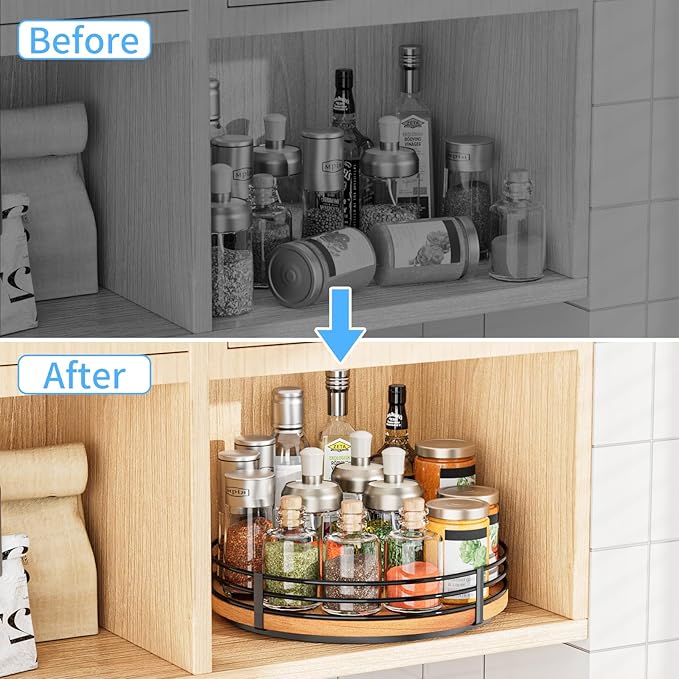 12" Lazy Susan Turntable Organizer - Oak Wood Lazy Susan for Cabinet Kitchen Countertop Dining Table Pantry Cupboard Bathroom Coffee Bar Storage Spice Rack Home Decor-HomvellaHome