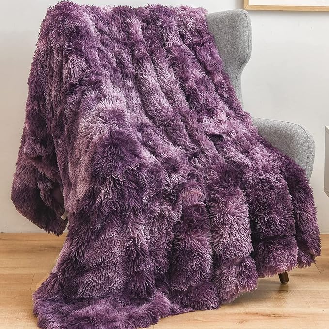 GONAAP Fuzzy Faux Fur Throw Blanket Twin Size Tie-dye Violet Purple Super Soft Cozy Plush Fuzzy Shaggy Blanket for Couch Sofa Bed (Tie-dye Violet Purple, Twin(60"x80"))-HomvellaHome
