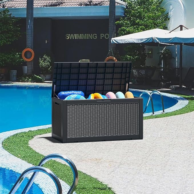 100 Gallon Deck Box Lockable Rattan Outdoor Storage Box waterproof Outdoor Container for Patio Furniture Cushions, Pillow-HomvellaHome