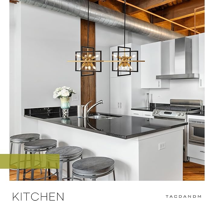 15.8'' Black Gold 8-Light Sputnik Chandelier Modern Industrial Adjustable Hanging Geometric Pendant Light Fixture for Entryway Foyer Stairway Hallway Bedroom Living Room Kitchen Island-HomvellaHome