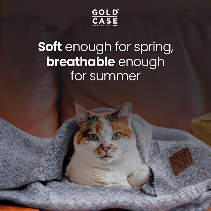 Gold Case Throw Blanket for Couch – 100% Recycled Turkish Cotton Blankets & Throws – Elegant Decorative Throw Blankets for Living Room Sofa – Woven Throws for Couch – Retro Grey – 50x60-HomvellaHome