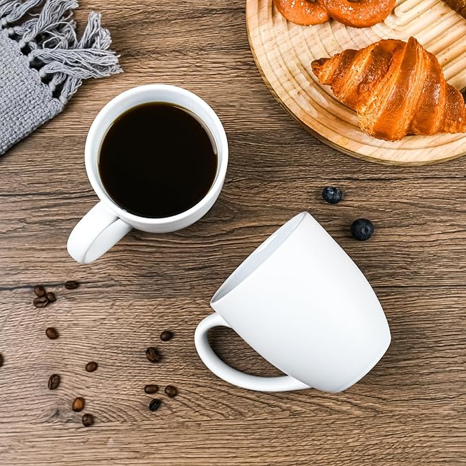 16oz Coffee Mugs Set of 6, Large Ceramic Modern Coffee Mugs With Handle For Tea,Latte,Cappuccino,Cocoa. Dishwasher.Microwave Safe (Matte White)-HomvellaHome