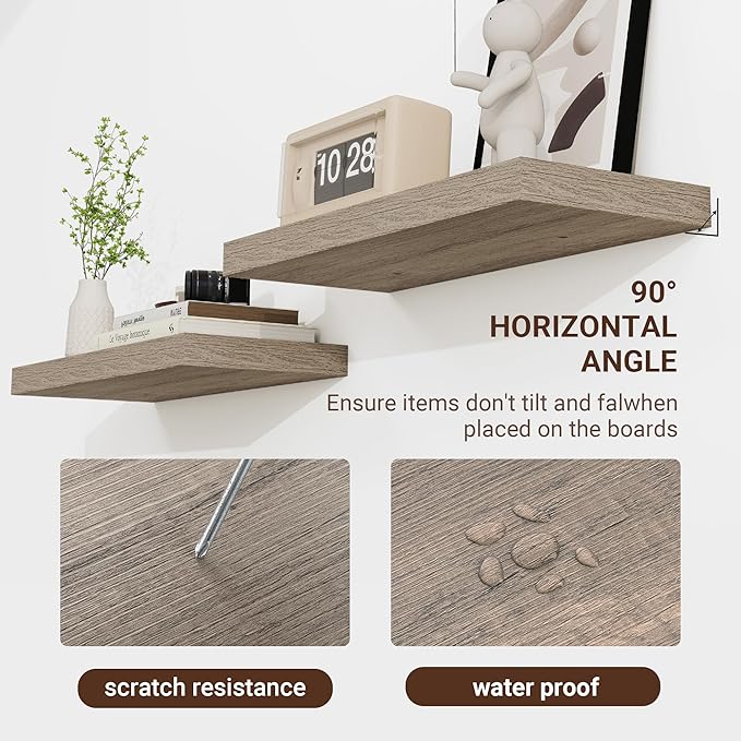 16 Inch Floating Shelves, 3D Textured Wood Grain, 16"x9.25"x1.5" Inch Deep Floating Shelves for Wall, Wooden Shelves for Bathroom, Bedroom, Living Room, Vintage Gray Oak-HomvellaHome