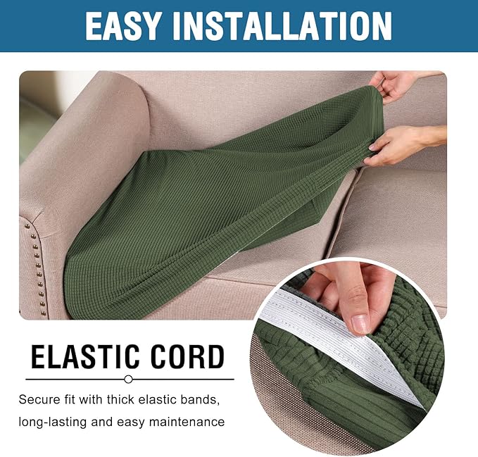H.VERSAILTEX Super Stretch Individual Seat Cushion Covers Sofa Covers Couch Cushion Covers Slipcover Sets Thick Jacquard Textured Twill Fabric (2 Piece Medium Sofa Cushion Covers, Bronze Green)-HomvellaHome