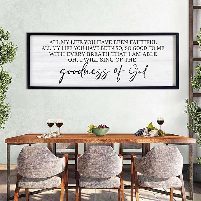 Goodness of God Framed Wall Art, 40''×15'' Positive Religious Black Bible Verse for Christian God Jesus Christ Prayer, Vintage Rustic Long Holy Catholic Scripture Decor-HomvellaHome