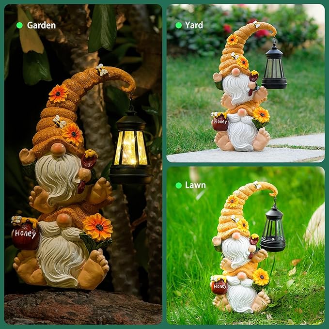 Garden Gnome Statue with Solar Lights – Large Outdoor Sculptures for Patio, Lawn, Yard – Ideal Gifts for Moms, Women, Grandma, Mothers Day, Birthdays, – Funny Double Gnomes Decoration for Housewarming-HomvellaHome