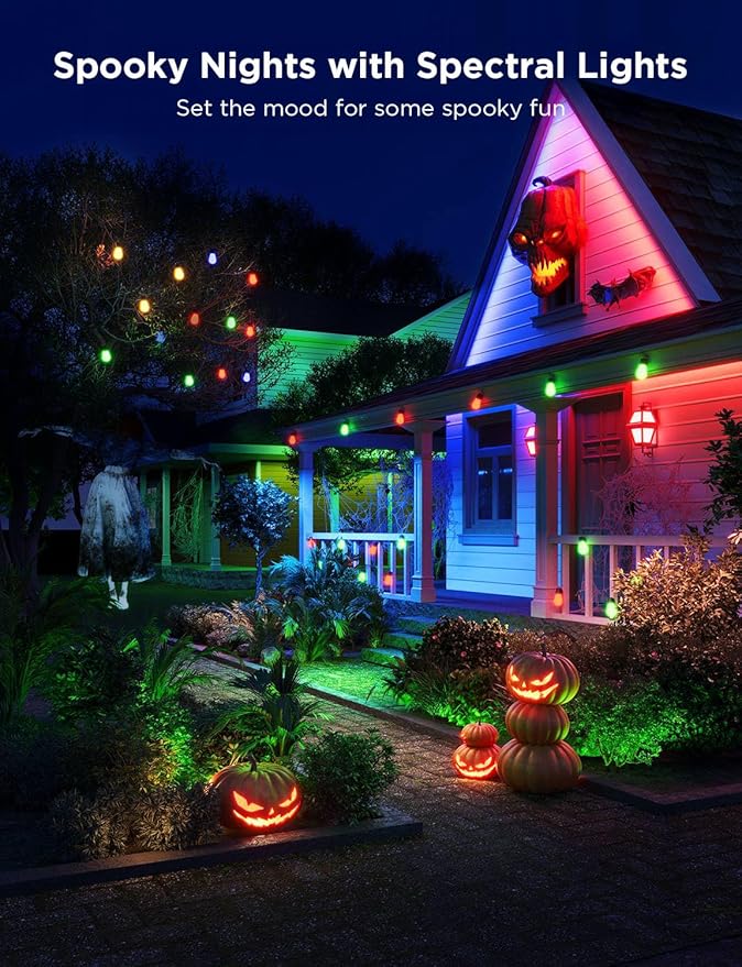 Govee Smart Outdoor String Lights H7015, 48ft RGBIC Outdoor Lights with 15 Dimmable LED Bulbs, IP65 Waterproof, Color Changing Warm White Lights with 47 Scene Modes for Patio, Backyard, App Control-HomvellaHome