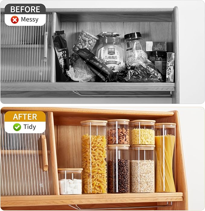 Glass Food Storage Jars with Lids[Set of 5], Perfect for Pasta, Cookies, Nuts, Coffee, Cereal, Flour, and More, Organize Your Kitchen and Pantry with these BPA-Free Glass Canisters-HomvellaHome