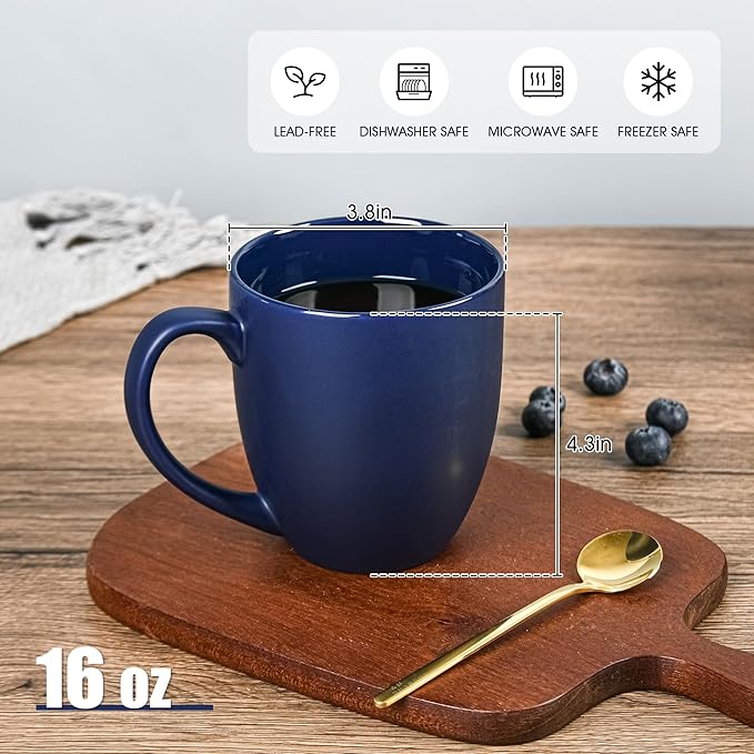 16oz Coffee Mugs Set of 6, Large Ceramic Modern Coffee Mugs With Handle For Tea,Latte,Cappuccino,Cocoa. Dishwasher.Microwave Safe (Matte Blue)-HomvellaHome