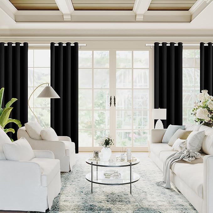 H.VERSAILTEX Black Blackout Curtain Blinds Kitchen Curtains Energy Smart Decoration Thermal Insulated Blackout Curtains for Bedroom/Small Window,2 Panels,Grommet,52 by 63 Inch-HomvellaHome