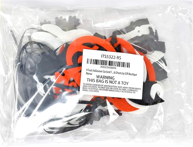 Gift Boutique - 9 Foot Halloween Garland Felt Banner Chain Decorations Indoor & Outdoor Party Supplies 18 Feet Total Pack of 2 Designs Skeletons Bat Pumpkin Ghost-HomvellaHome
