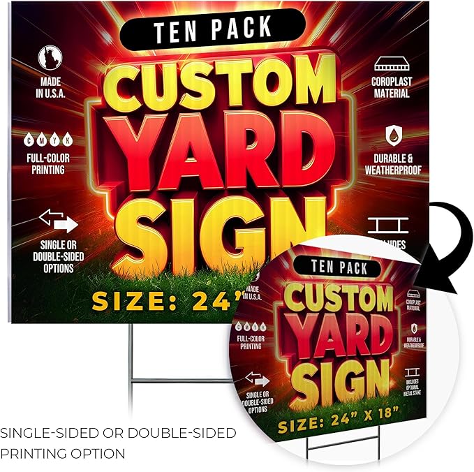 10 Pack 24"x18" Custom Yard Signs with Stakes, Personalized Yard Signs for Outdoors, Customized Full Color Print Corrugated Signs for Business-HomvellaHome
