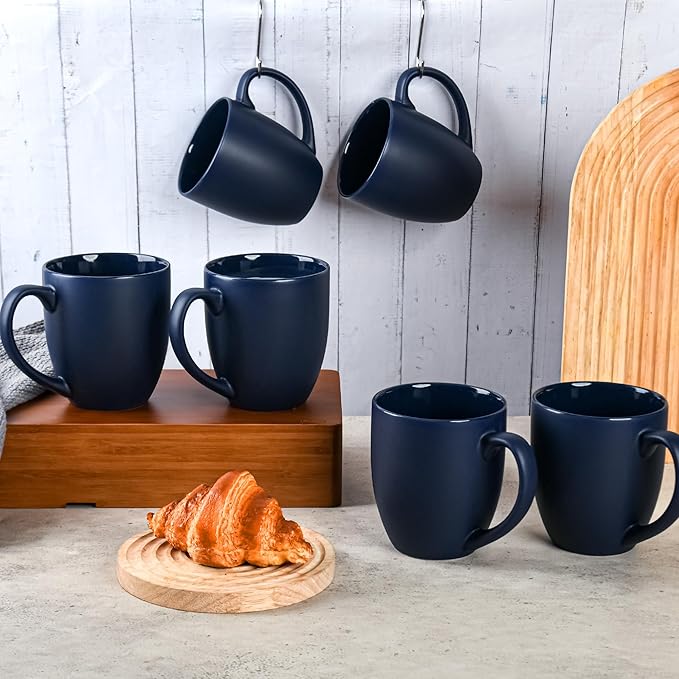 16oz Coffee Mugs Set of 6, Large Ceramic Modern Coffee Mugs With Handle For Tea,Latte,Cappuccino,Cocoa. Dishwasher.Microwave Safe (Matte Blue)-HomvellaHome