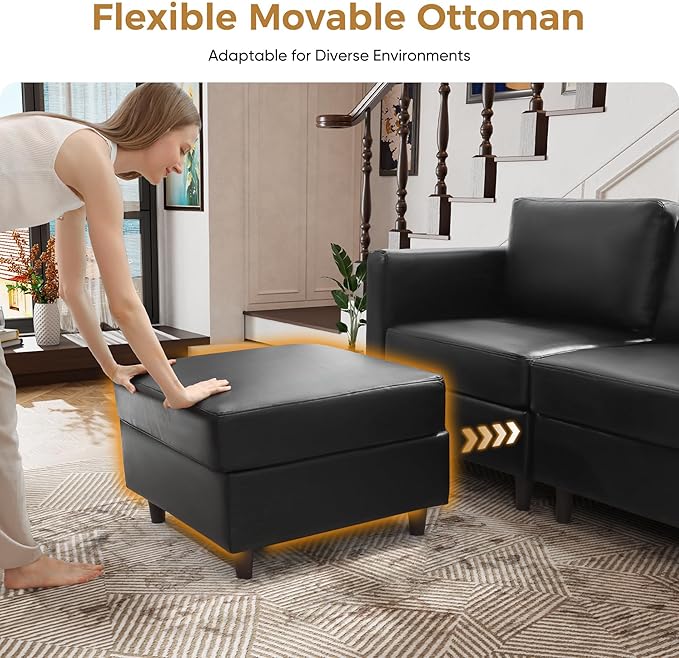 118.5" Luxury Modular Sleeper Sofa Bed with Storage Seat, 8 Seat Sectional Couch Deep Seat with Reversible Chaises & Removable Cover - Black Faux Leather-HomvellaHome