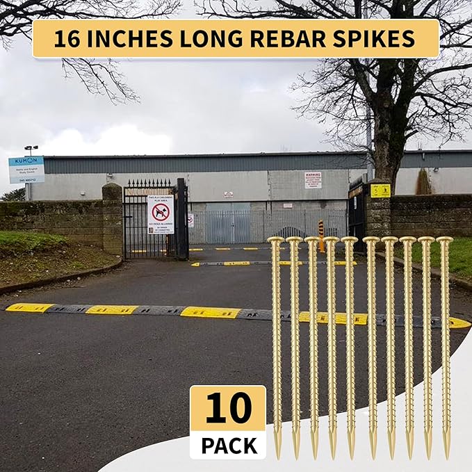 16 Inch Rebar Stakes 1/2 Inch Diameter Galvanized Steel Ground Anchors Heavy Duty Anchoring Spikes for Speed Bump, Parking Curb and Tent (10 Pack)-HomvellaHome