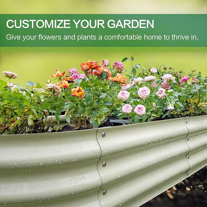 Gardmax Galvanized Raised Garden Bed, Lightweight Planter Boxes Outdoor with Easy Assembly, Large Garden Bed for Vegetables, Fruits, Flower Milk White-HomvellaHome