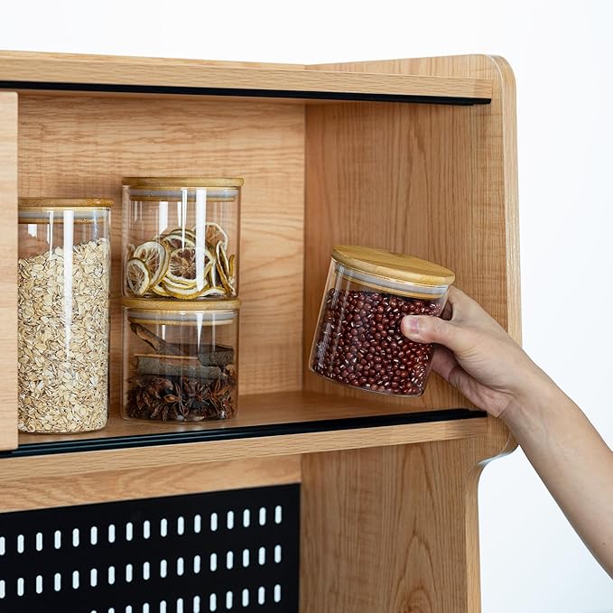 108oz 42oz Straight cylindrical Airtight Storage Jars with Bamboo Lid Set of 2 Large Storage Container Gallon Glass Jars, for Flour, Pasta and Coffee bean (with Black Lable)-HomvellaHome